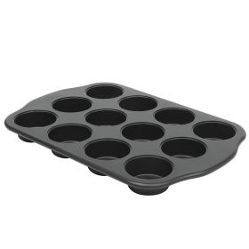 Oster Teston Platinum Collection 12-Cup Nonstick Carbon Steel Muffin Pan in Matte Black