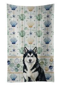 Black and White Alaskan Malamute Coastal Sea Glass Kitchen Towel