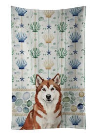 Red and White Alaskan Malamute Coastal Sea Glass Kitchen Towel