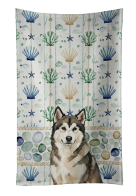 Sable and White Alaskan Malamute Coastal Sea Glass Kitchen Towel