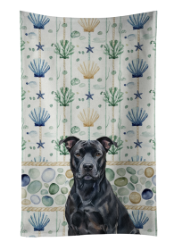 Black American Staffordshire Terrier Coastal Sea Glass Kitchen Towel