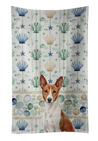 Red and White Basenji Coastal Sea Glass Kitchen Towel