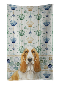 Lemon and White Basset Hound Coastal Sea Glass Kitchen Towel