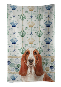 Red and White Basset Hound Coastal Sea Glass Kitchen Towel