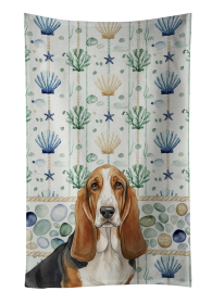 Tricolor and White Basset Hound Coastal Sea Glass Kitchen Towel
