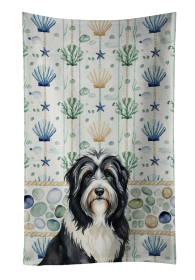 Black Bearded Collie Coastal Sea Glass Kitchen Towel