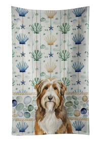 Brown Bearded Collie Coastal Sea Glass Kitchen Towel