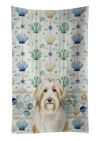 White and Tan Bearded Collie Coastal Sea Glass Kitchen Towel