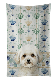 White and Cream Bichon Frise Coastal Sea Glass Kitchen Towel