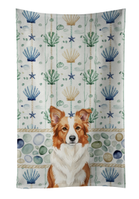 Red and White Border Collie Coastal Sea Glass Kitchen Towel