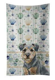 Blue and Tan Border Terrier Coastal Sea Glass Kitchen Towel