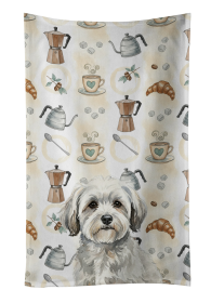 White with Gray Coton de Tulear Coffee Bar Kitchen Towel