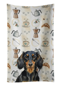Longhaired Black and Tan Dachshund Coffee Bar Kitchen Towel