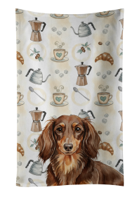 Longhaired Chocolate and Tan Dachshund Coffee Bar Kitchen Towel