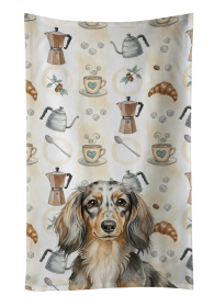 Longhaired Dapple Dachshund Coffee Bar Kitchen Towel