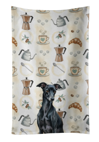 Black Italian Greyhound Coffee Bar Kitchen Towel