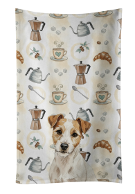 White with Tan Markings Russell Terrier Coffee Bar Kitchen Towel