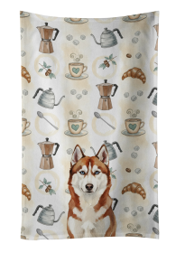 Red and White Siberian Husky Coffee Bar Kitchen Towel