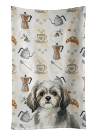 Grey and White Tibetan Spaniel Coffee Bar Kitchen Towel