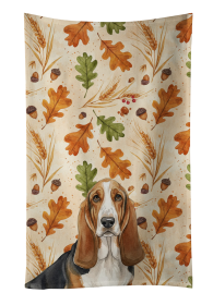 Tricolor and White Basset Hound Heirloom Fall Kitchen Towel