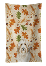 White and Tan Bearded Collie Heirloom Fall Kitchen Towel