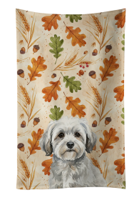 White with Gray Coton de Tulear Heirloom Fall Kitchen Towel