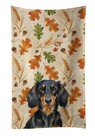 Longhaired Black and Tan Dachshund Heirloom Fall Kitchen Towel