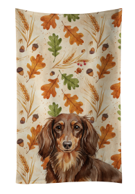 Longhaired Chocolate and Tan Dachshund Heirloom Fall Kitchen Towel