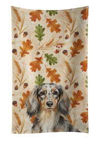 Longhaired Dapple Dachshund Heirloom Fall Kitchen Towel