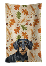 Wirehaired Black and Tan Dachshund Heirloom Fall Kitchen Towel