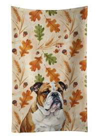 Brindle and White English Bulldog Heirloom Fall Kitchen Towel