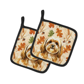 Gold Lhasa Apso Heirloom Fall Pair of Pot Holders