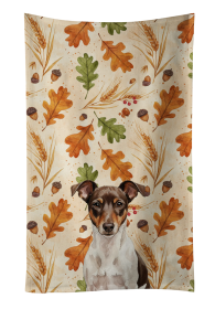 Chocolate and White Rat Terrier Heirloom Fall Kitchen Towel