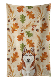 Red and White Siberian Husky Heirloom Fall Kitchen Towel