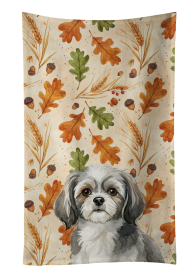 Grey and White Tibetan Spaniel Heirloom Fall Kitchen Towel