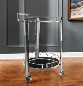 Chrome Round Two Tier Rolling Serving Or Bar Cart
