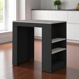 Faux Marble and Wood Kitchen Island With Storage