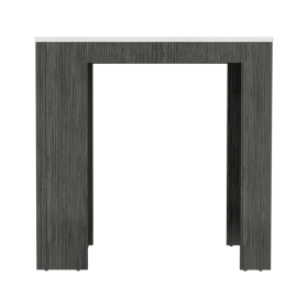 36" White and Gray Marble and Wood Kitchen Island With Storage