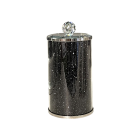 8" Clear And Black Faux Crystal And Glass Storage Canister
