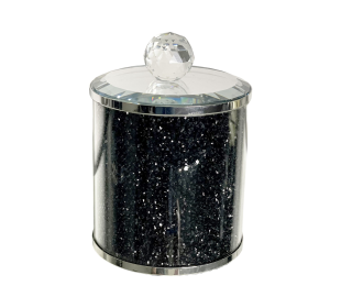 7" Clear And Black Faux Crystal And Glass Storage Canister