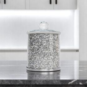 6" Clear And Silver Faux Crystal And Glass Storage Canister