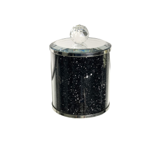 6" Clear And Black Faux Crystal And Glass Storage Canister