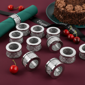 Set of Twelve Faux Crystal Glass And Stainless Steel Napkin Rings