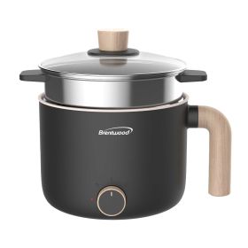Brentwood 1.5 Liter Multi-Function Electric Hot Pot Cooker in Black with Ceramic Non-Stick Ceramic Coating and Stainless-Steel Food Steamer