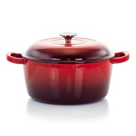 MegaChef 5 Quarts Round Enameled Cast Iron Casserole with Lid in Gradient Red
