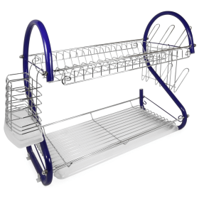 Better Chef 2-Level Colored-Chrome-Plated S-Shaped Dish Rack (Color: Blue, size: 16)