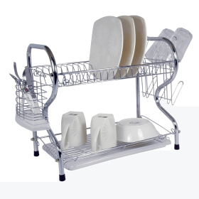 Better Chef 22" 2-Level Chrome-Plated R-Shaped Dish Rack (Color: Silver)