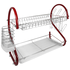 Better Chef 2-Level Colored-Chrome-Plated S-Shaped Dish Rack (Color: Red, size: 22)