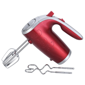 Better Chef 5-Speed 150W Hand Mixer with Silver Accents and Storage Clip (Color: Red)