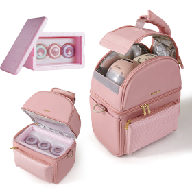 Breastmilk Cooler Bag with Detachable Insulation Box Set (Color: Pink)